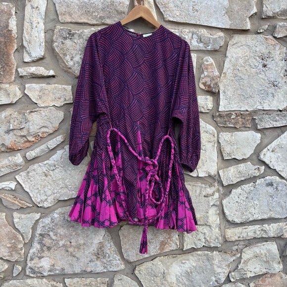 Rhode Womens Ella Printed Dress Short size small Geo Red Purple Long sleeve - Picture 2 of 8